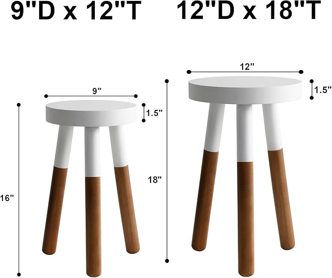 LitaEther Reverse Dipped Wood Plant Stand, Wood Accent Stool,Milking Stool Set (16" H x 12" D+18" H x 12" D)