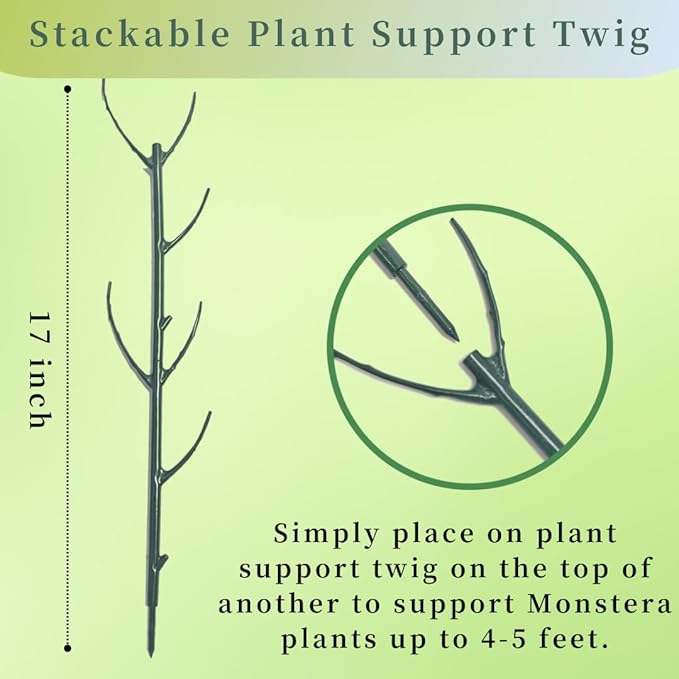 5 Pack Stackable Plant Support Stakes, Moss Pole Alternative for Monstera & Climbing Vines, Gardening Gifts for Women, Garden Essential Trellis Sticks for Indoor Outdoor Plant with 20Pcs Clips & Ties
