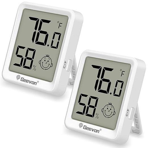 Geevon 2 Pack Mini Digital Hygrometer Gauge Indoor Thermometer – LCD Monitor Temperature with Comfort Index,Outdoor Humidity Meter for Home House Office Garden and Cellar