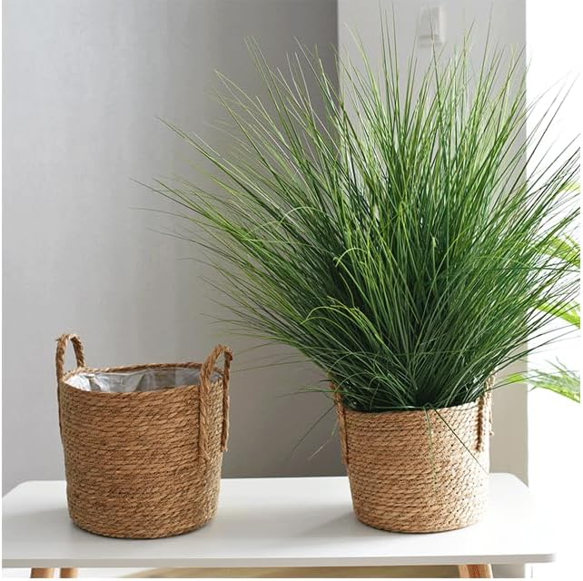 Kerio Seagrass Planter Basket Straw Plant Basket Woven Flower Plant Pot Plant Containers with Plastic Liner for Indoor Plants Laundry Room 9.8Inch