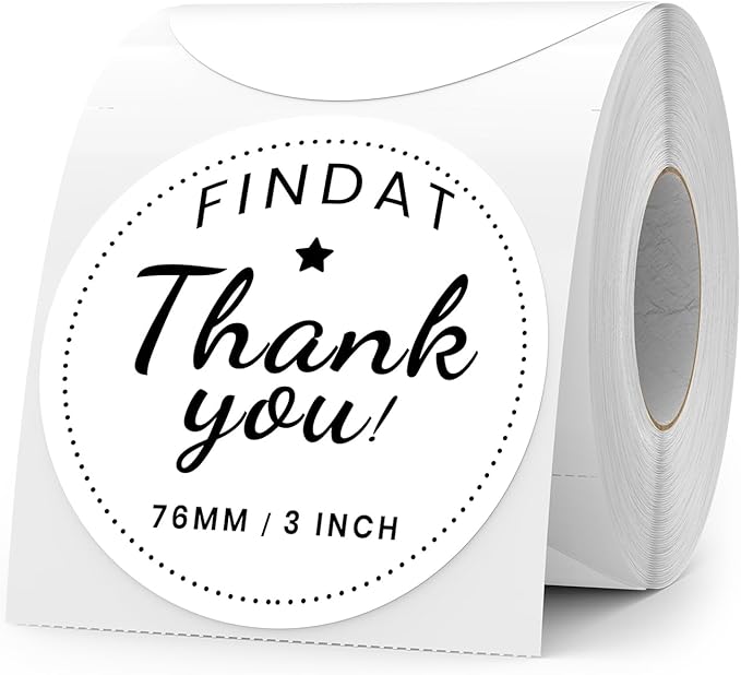 White Round Thermal Labels 3 Inch Vinyl Circle Waterproof Direct Printer Sticker Self-Adhesive Perforated Name Tag for Logo DIY QR Design Office Address 500 PCS