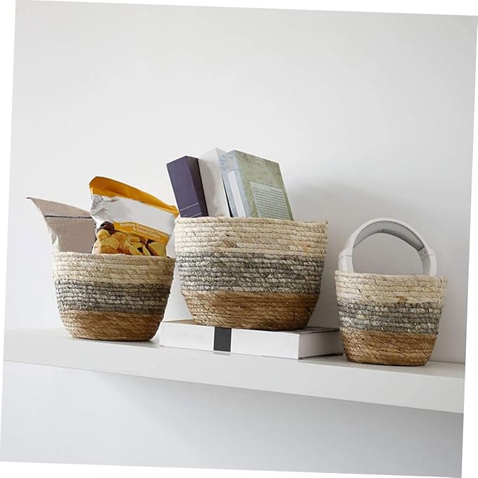 Angoily 2pcs Flower Basket Small Planter Rattan Baskets for Storage Rustic Plant Seagrass Plant Pot Wicker Planter Straw Woven s Weaving s Desktop
