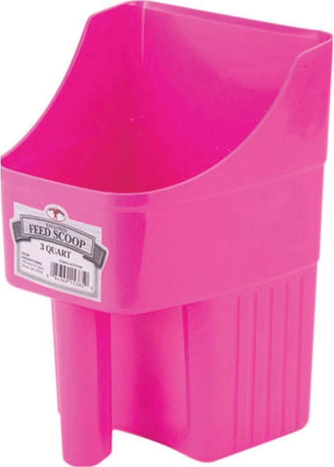 Little Giant® Plastic Enclosed Feed Scoop | Heavy Duty Durable Stackable Feed Scoop with Measure Marks | 3 Quart | Ranchers, Homesteaders and Livestock Farmers | Hot Pink