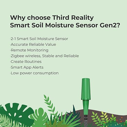THIRDREALITY Smart Soil Moisture Sensor Gen2 3Pack,Zigbee hub Needed, nhanced Signal Stability,Capacitive Moisture Monitoring,Garden Planting, Compatible with Hubitat,SmartThings,Home Assistant,Homey