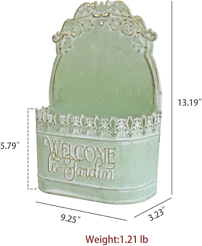 Metal Hanging Planters Wall Mount Planter Wall Vases for Flowers Shabby Chic Decor for Rustic Farmhouse Outdoor Decor Green