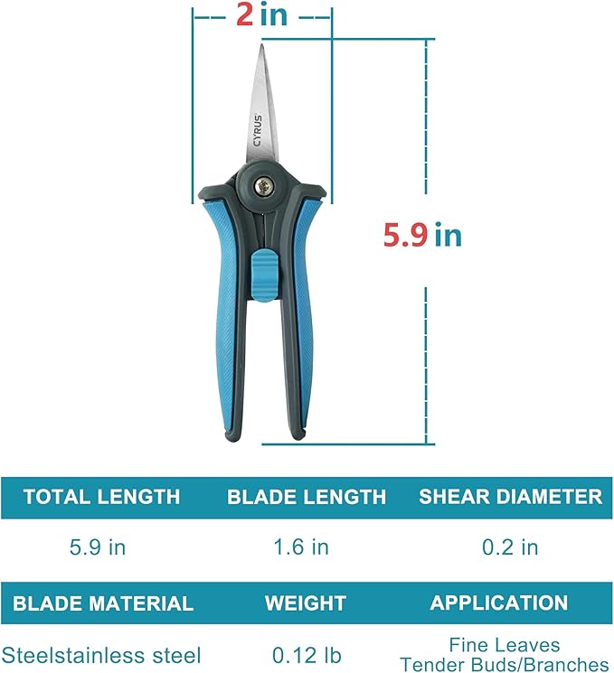 CYRUS 6" Pruning Snips - Precision Micro-Tip Garden Shears for Flower Cutting, Bonsai Trimming, and Indoor Plant Care, Stainless Steel Floral Scissors for Fresh Flowers, Stems, and Small Branches