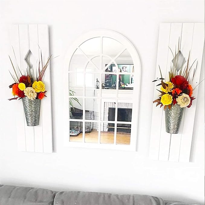 Mkono Galvanized Metal Wall Planter Farmhouse Wall Vase for Artificial Plants Flowers, Rustic Hanging Fake Flowers Holder Country Home Bedroom Living Room Decor Set of 2, Silver, Small