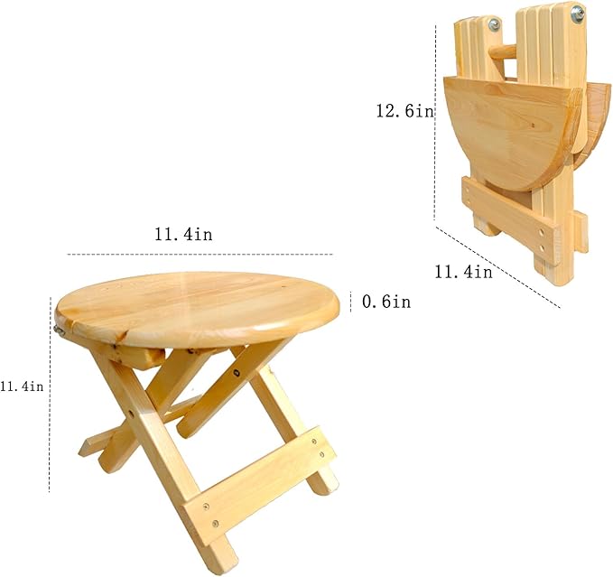 Folding Wooden Step Stool, Fully Assembled Foldable Stool, Multi-Purpose Side Table & Foot Rest for Kitchen Bathroom Bedroom Adults Kids, Anti-Slip Stable Space-Saving