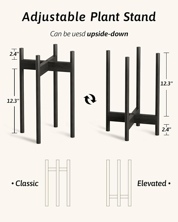 GENTINGBRO Adjustable Plant Stand Indoor, Bamboo Plant Stand Fits 8 9 10 11 12 Inches, Small Corner Planter Holder for Indoor Plants, Single Floor Plant Stands for Living Room Balcony, Black Tall