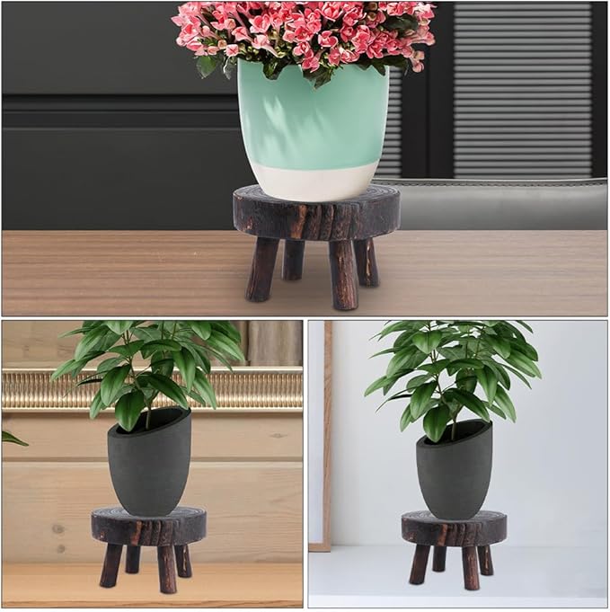 GANAZONO Solid Wood Flowerpot Rack Decorative Plant Stand Indoor Outdoor 6.69X6.69X3.54 Inch Vintage Farmhouse Style Wooden Plant Shelf
