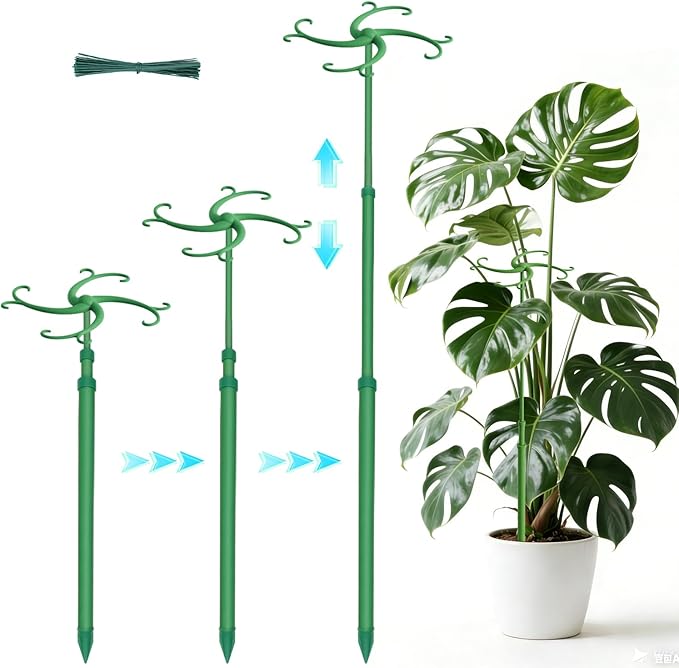 Telescoping Plant Support Stakes,3Pack 17.3 to 42.3IN Adjustable Monstera Plant Support,Garden Stakes with Clips,Sturdy Plant Sticks for Indoor Outdoor Plants, Orchid, Tomato, Vine,Monstera