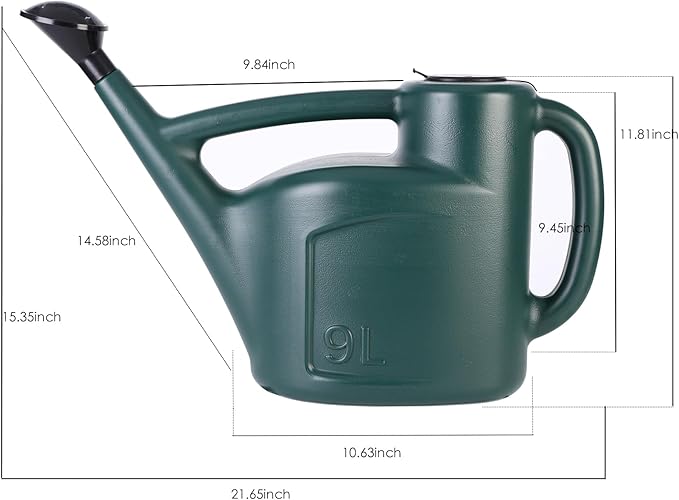 2+ Gallon Watering Can for Outdoor Plants,Large Garden Watering Can with Long Spout, Lid and Detachable Sprinkler Head, Leak Proof Heavy Duty Plastic Watering Pot for Indoor Plants - 9L