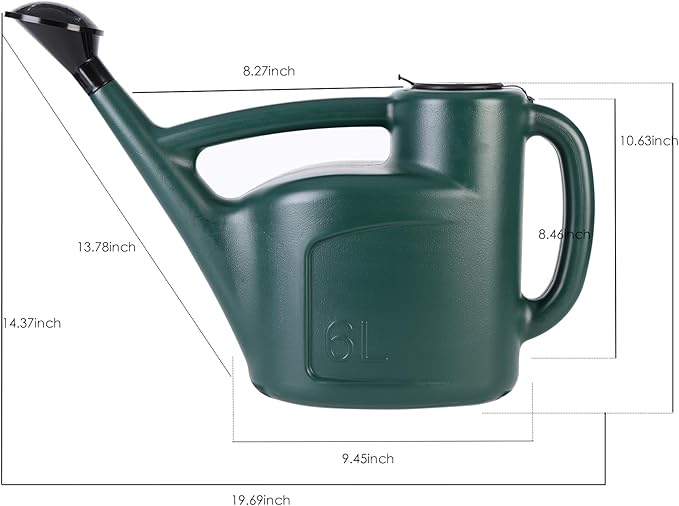 1.5 Gallon Watering Can for Outdoor Plants, Large Plastic Water Can with Long Spout, Lid and Detachable Sprinkler Head, Lightweight Watering Pot for Indoor Houseplants and Garden Flower - 6L