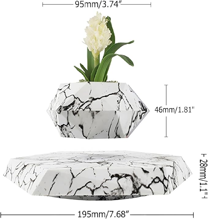 Marble Nursery Pot - Floating Planter for Succulents, Indoor Decor, 360° Sunlight Exposure (9.45 x 9.85 x 7.09 inches)
