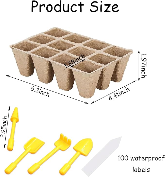 Delphinus 12 Packs Seedling Starter Trays 144 Cells, Seed Starter Trays Planting for Seedlings Biodegradable Seed Germination Trays Plant Starter Peat Pots for Seedlings