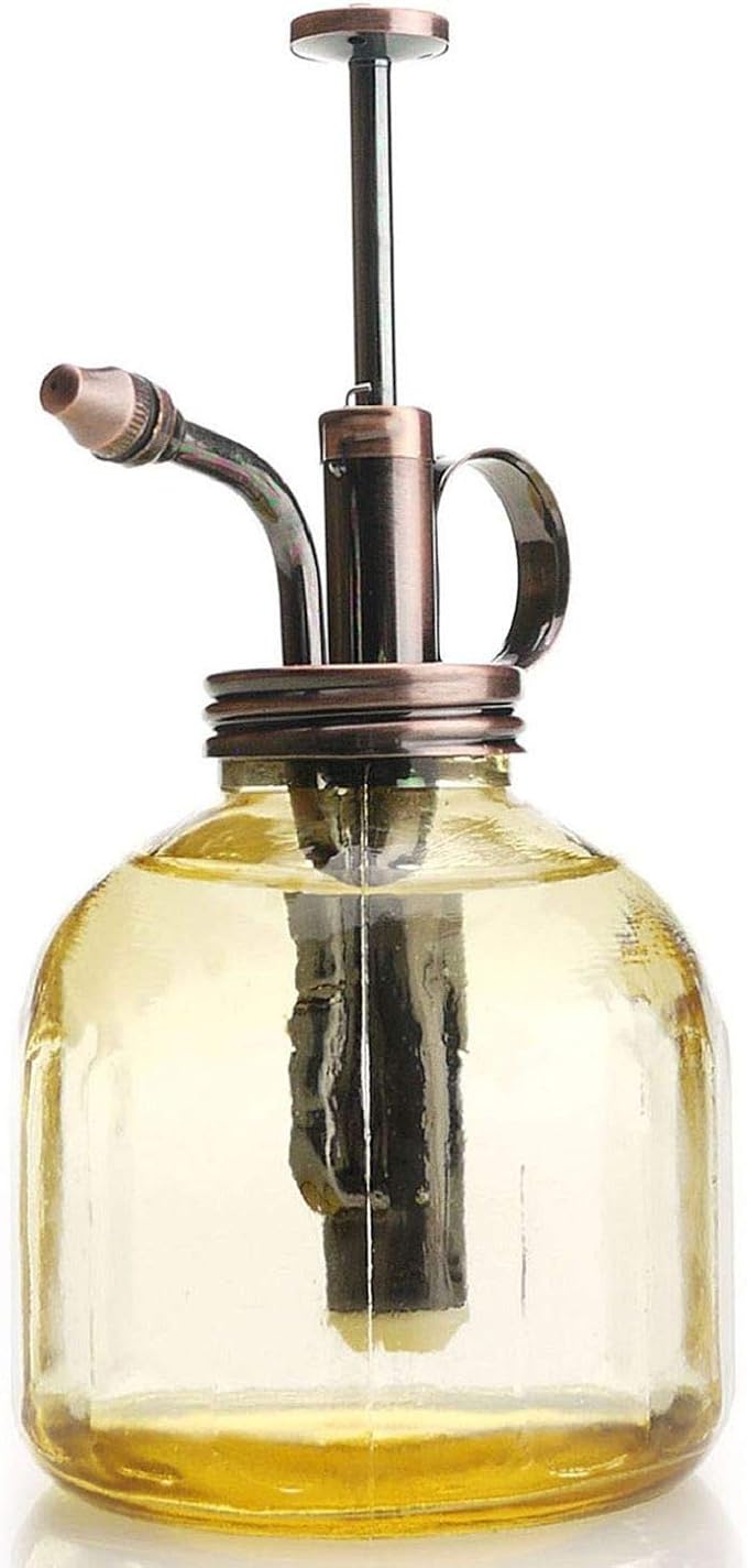 Plant Mister- Amber Glass Bottle & Brass Sprayer (Antique Copper)