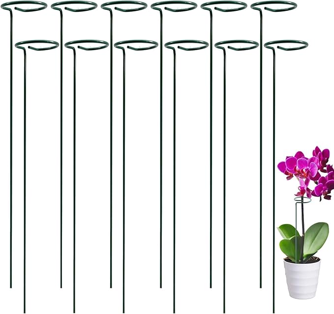 12 Pack 16 inch Plant Support Stakes, Metal Garden Support Stick Support Ring, Plant Sticks for Indoor Outdoor Single Stem Flower Peony, Orchid, Lily, Amaryllis, Rose, Tomato Pepper Plants Supports