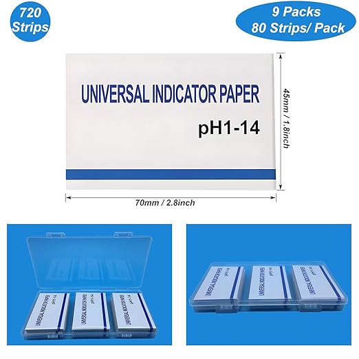 9 Pack pH Test Strips Universal pH 1-14 Test Paper Litmus Test Paper 720 Strips for Saliva Urine Water Soil and Chemistry Experiments