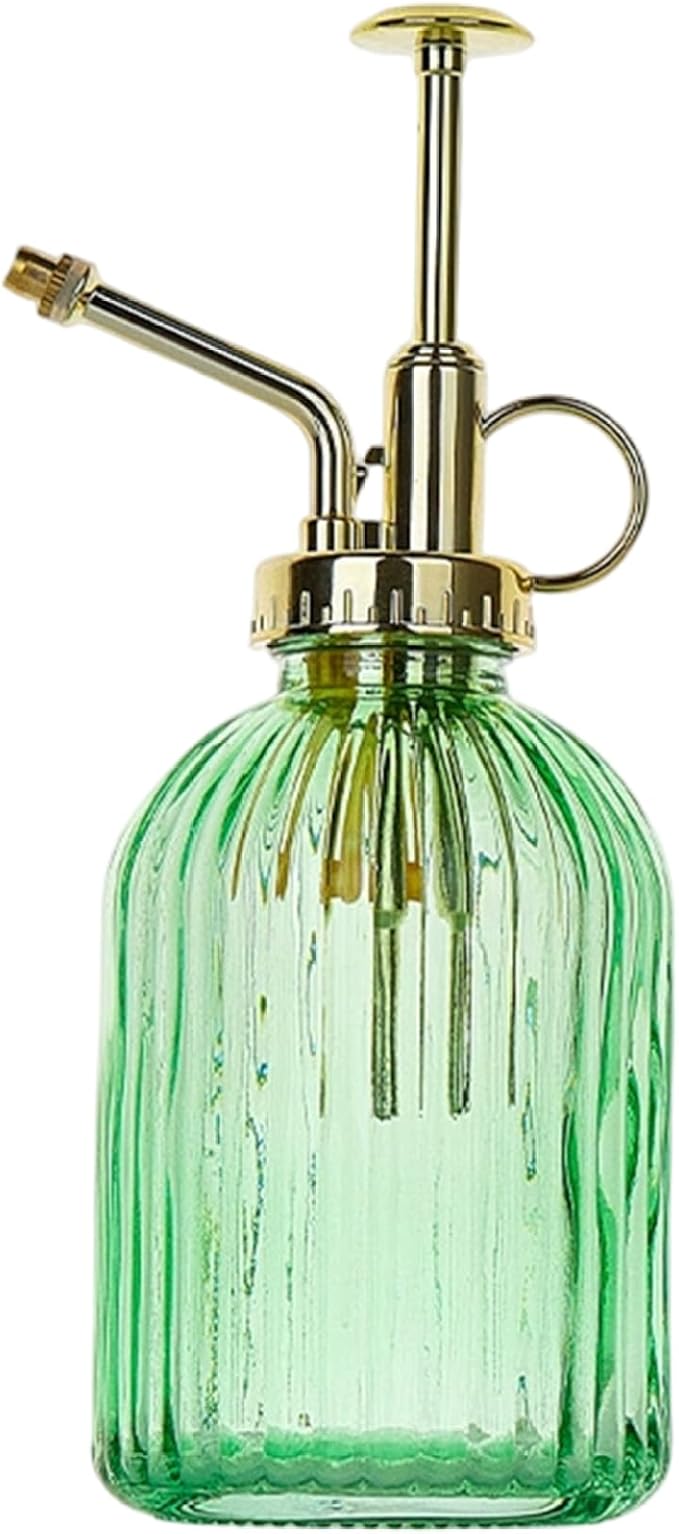 Plant Misters, Glass Plant Mister, 7.5 Inch Elegant Green Glass Watering Can with Gold Pump, Perfect Indoor Mister for Succulents, Ferns and Home Decor, Spray Bottle