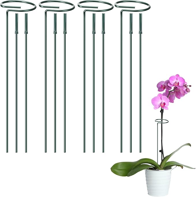 4 Pcs Plant Support Stakes, 12/24/36 Inch Adjustable Plant Support Stake Metal Round Ring Flower Supports Stakes Indoor Outdoor for Orchid, Peony, Rose, Amaryllis