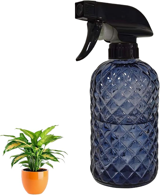YYTSGG Glass Plant Mister Bottle, 13.5oz Refillable Water Spray Bottle with Adjustable Mist Nozzle for Indoor Flowers, Outdoor Gardening, Cleaning, Hair and Pets Care(Grayish Blue)