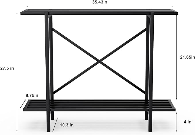 Zhongma 2 Tier Window Height Metal Sturdy Heavy Plant Stand, Narrow Plant Stand Indoor and Outdoor, L35.43 x W10.3 x H27.5 inch, 440 LBS Capacity & Heavy Duty Construction