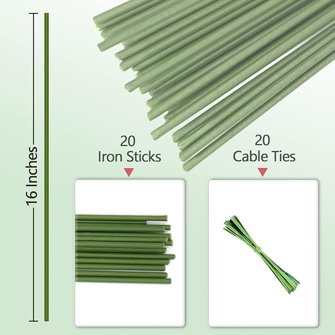 20Pcs Plant Stakes,Plant Sticks,Garden Green Bendable Single Stem Plant Support Stakes for Indoor and Outdoor Plants,Potted Plants,Flowers Orchid Peony Rose-16 Inches