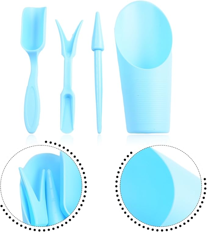 Garden Tool Set with Transplanter Scoop Bucket Shovel and Hole Punch for Succulent and Greenhouse Planting Four Piece Plastic Kit for Transplanting and Potting Tasks(Blue)