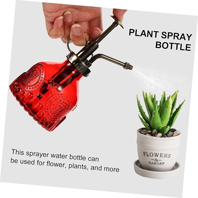 Mikikit Portable Refillable Glass Plant Mister Vintage Embossed Water Spray Bottle for Indoor and Outdoor Gardening Easy to Use for Plant Care and Flower Watering