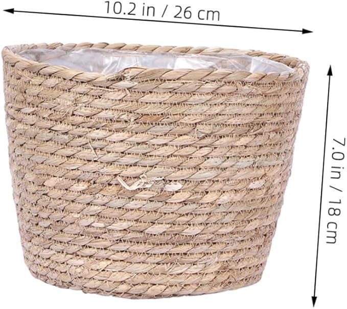ORFOFE Seagrass Plant Basket Woven Planter with Plastic Liner Handcrafted Rattan and Straw Flower Pot Cover for Indoor and Outdoor Rustic Farmhouse Decor Multipurpose Storage Container