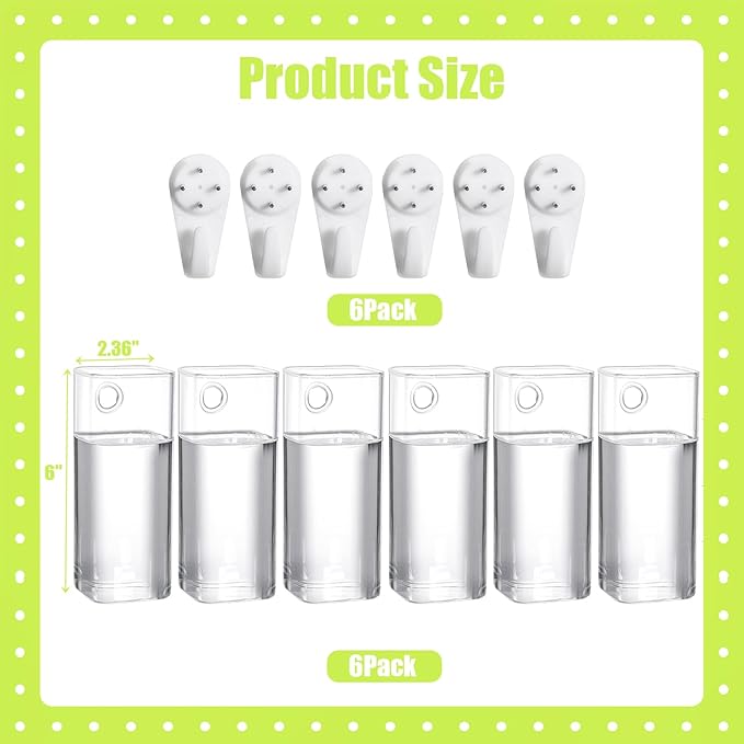 Fasmov 6 Pack Wall Hanging Glass Planters, Terrarium Holders for Air Plants, Succulents, Flowers - Square, Clear Vase Containers for Plant Display and Decoration