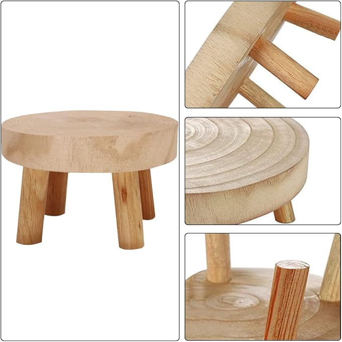 5.5IN Small Solid Wood Garden Plant Pot Riser Display Stands Flower Pot Holder Indoor Round Plant Stand for Indoor Outdoor Patio Garden(Mini Models)
