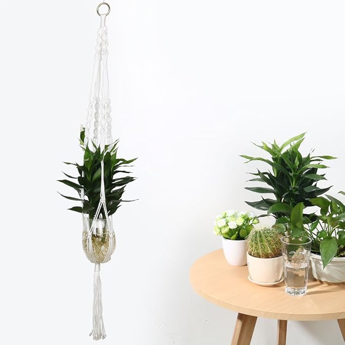 uxcell Nylon Outdoor Indoor Balcony Macrame Plant Hanger Flower Pot Holder Hanging Rope Baskets 2pcs White