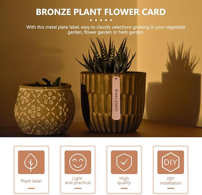 Hemoton Copper Plant Tags with Copper Ties 30Pcs Waterproof Metal Tags Garden Labels for Outdoor Pots and Planters Reusable Plant Markers for Lawn and Garden Identification
