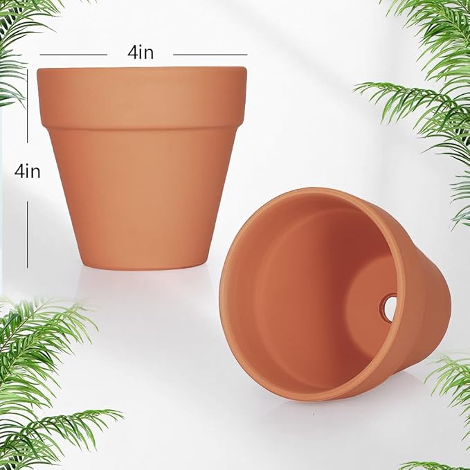 FCFKUK 4 inch Terracotta Clay Pots, 24 Pack Clay Flower Pots with Drainage, Great for Plants, DIY, Crafts, Wedding