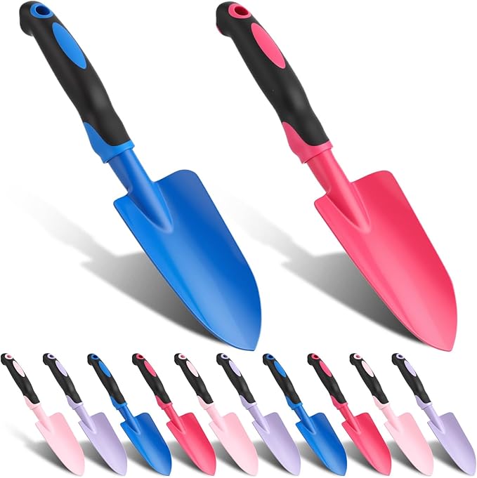 Yaocom 12 Pcs Garden Shovel Aluminum Alloy Heavy Duty Trowel Small Digging Shovels Metal Hand Trowel Spade with Soft Handle for Garden Lawn Yard Planting Tool (Wide Shovel,Fuchsia,Purple,Blue,Pink)