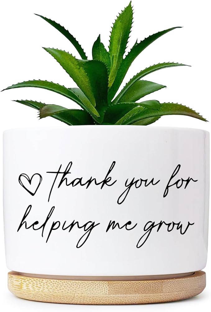 Thanks for Helping Me Grow Funny Plant Pots Thank You Pot Without Plant, Small Succulent Plant Pot Indoor Planter for Women Men Friend Coworker Housewarming Gift (No Plant)
