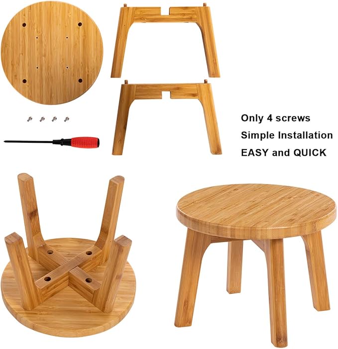 GOBAM Bamboo Step Stool, 10.65 Inches - Portable Wooden Stool for Adults, Kids, Kitchen, Bathroom, Bedroom, Toy Room - 300 lbs Capacity