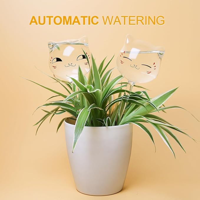 KiKiHeim Plant Watering Globes Self Watering Planter Insert Glass Spikes, Hand Blown Clear Automatic Water Bulbs for Outdoor&Indoor Plants, 6.4oz/190ml Capacity, 3 Cats