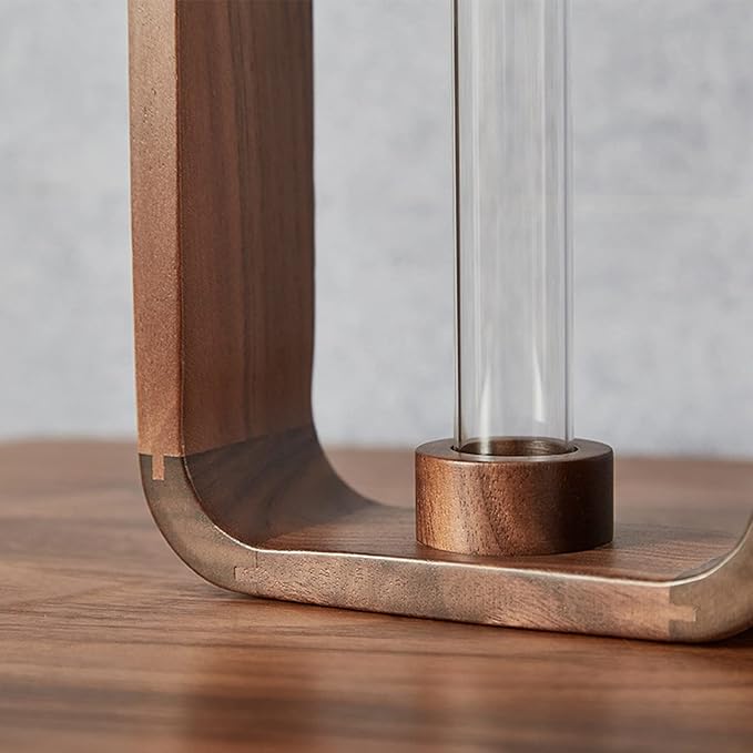 Transprent Glass Vase Test Tube Hydrophilic Plants Holder Walnut Wooden Frame Flower Stand Table Garden Bonsai Decor,Gifts for Women, Home Office Decor Planter (Big)