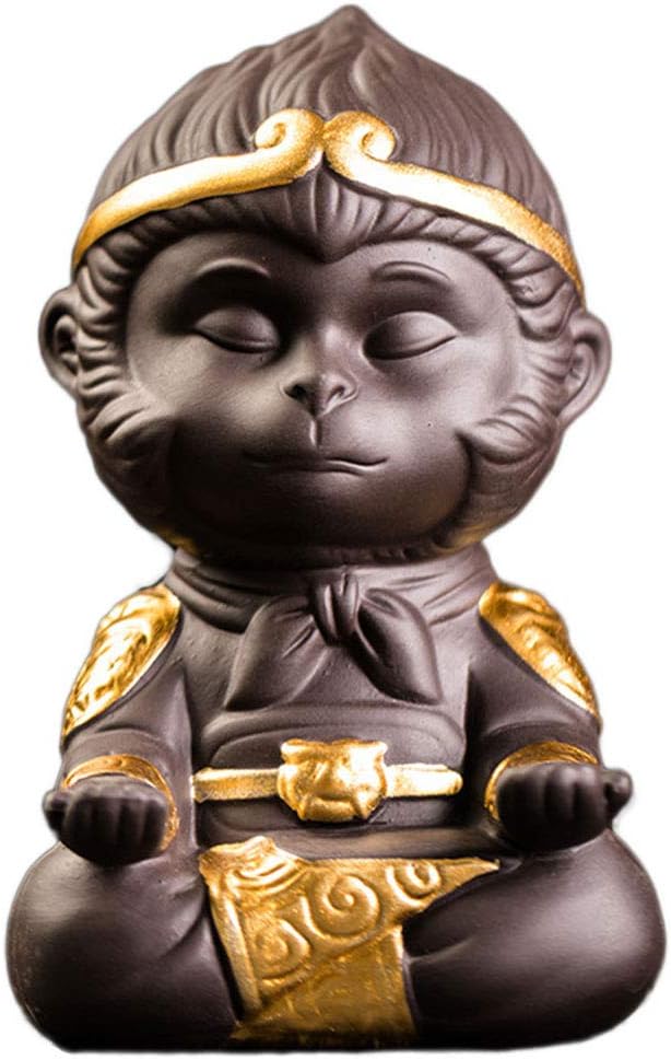 Aquarium Fish Tank Decoration, Ceramic Desktop Ape-Meditation Sculpture Decor Zen Bonsai Ornament Carving - Calming Emotions Training