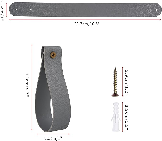 Curtain Rod Holders, 8 Pack Leather Curtain Rod Brackets with Screws,PU Curtain Rod Hangers,Leather Straps Hooks for Wall Pole Macrame Boho Art Décor, Gray