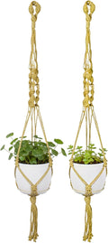 Nomylunota Macrame Plant Hanger with Boho Beads Handmade Hanging Planter Crochet Plant Holder(35.4 inches,2 Yellow)