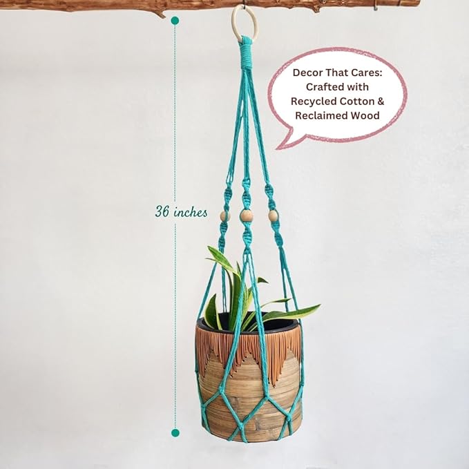 Macrame plant hanger 3ft beaded plant hanger for pots 4-8” for live plants indoor and outdoor decor hanging plant holder Boho décor Plant stand indoor Hanging planter for plant pots (Ocean Teal)
