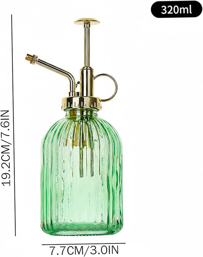 Plant Misters, Glass Plant Mister, 7.5 Inch Elegant Green Glass Watering Can with Gold Pump, Perfect Indoor Mister for Succulents, Ferns and Home Decor, Spray Bottle