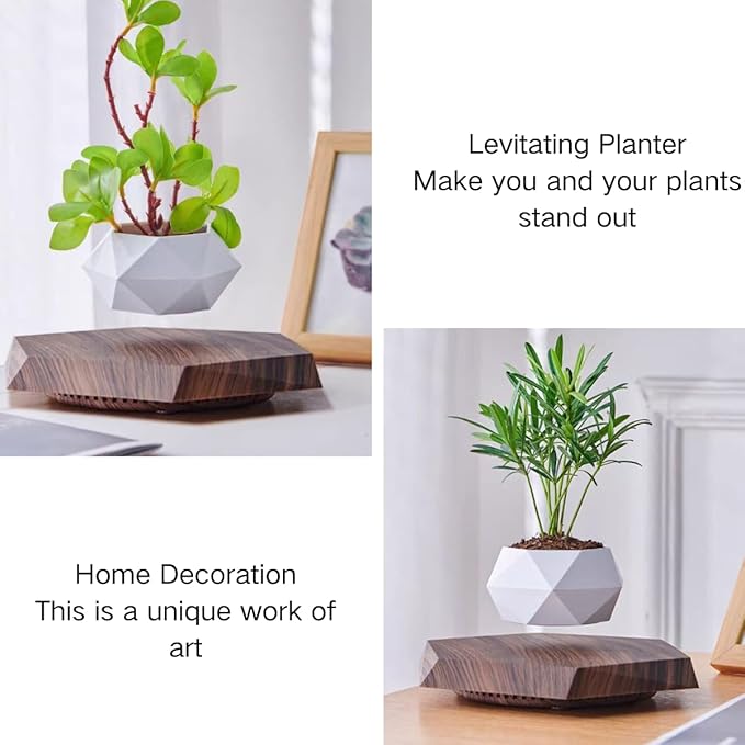 MOOCCI Floating Plant Pot Magnetic Levitating Plant Pot for Succulents, Air Bonsai and Fake Flowers and Plants, Home Office Desk Decor, Gift for Easter, Mother's, Father's Day (Brown)