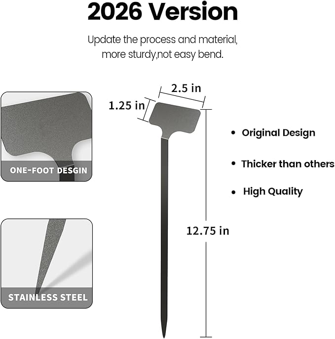 Stainless Steel Plant Labels, Metal Waterproof Plant Markers,Height 12.75 in, Label Area 2.5 in*1.25 in resuable Nursery Tags for Vegetables herb Flower Seed Green House- 20-Pack