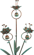 Calla Lily Garden Stake with Bells, Metal Flower Decorative Garden Stakes, 34" H Yard Art for Outdoor Lawn Patio Pathway Decor, Copper Green