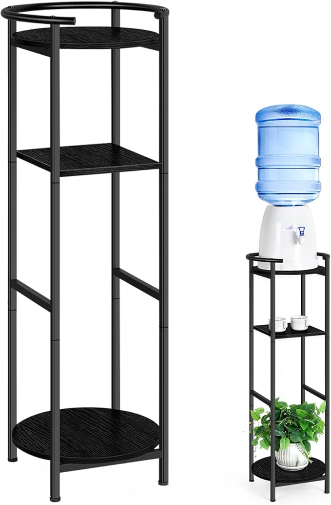 OYEAL Drink Dispenser Stand 3-Tier Water Bottle Jug Holder with 2 Storage Shelves, Multi-Tier Plant Shelf for Ceramic Water Dispenser, Water Filter Bottle, Water Crock Dispenser, Plants, Black