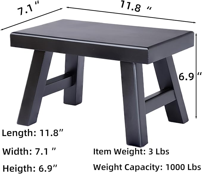 Wooden Step Stool fo Kids Handcrafted Solid Wood Stool with Chamfered Edges, 11" L x 7" H x 7.10" W - Multi-Functional Footrest, Small Step Stool with Anti-Slip Caps - Durable and Sturdy